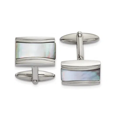 Diamond2deal Stainless Steel Polished Rectangle Mother Of Pearl Cufflinks