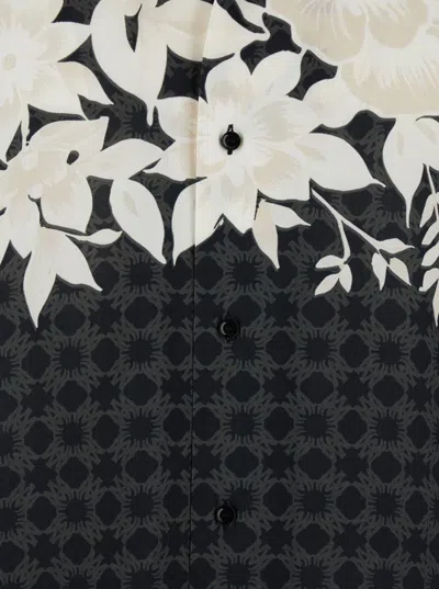 Amiri Garden Black Bowling Shirt With Cuban Collar And All-over Floral Print In Tech Fabric Man