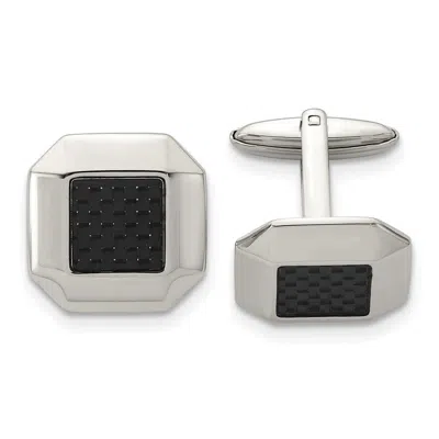 Diamond2deal Stainless Steel Polished Black Carbon Fiber Inlay Cufflinks