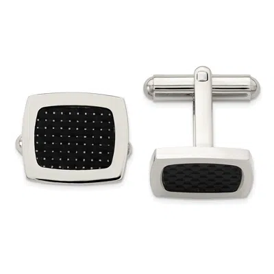 Diamond2deal Stainless Steel Polished Black Carbon Fiber Inlay Cufflinks