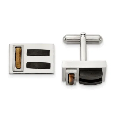 Diamond2deal Stainless Steel Brushed And Polished Black Ip-plated With Tiger's Eye Cufflinks