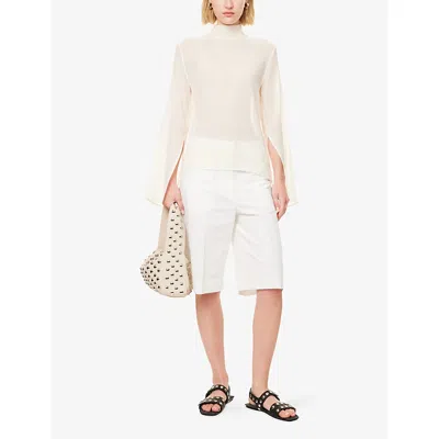 Totême Womens Ecru Textured High-neck Cotton And Silk Blouse
