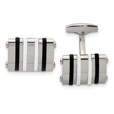 Diamond2deal Stainless Steel Polished Black And White Rubber Bands Rectangle Cufflinks