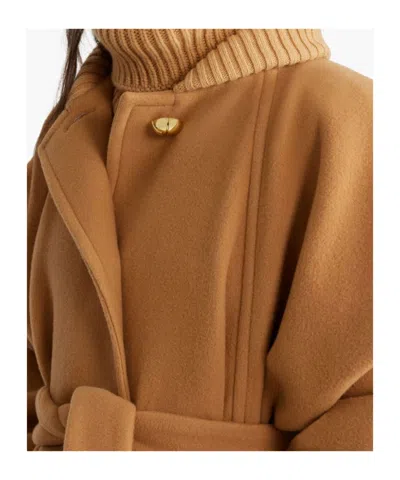 Patou Ribbed-collar Tied-waist Coat In Brown