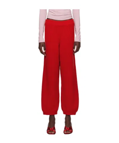Baserange Elastic Waist Casual Pants In Red