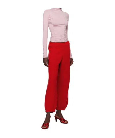 Baserange Elastic Waist Casual Pants In Red