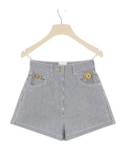 Patou Mini Shorts In Striped Cotton Denim