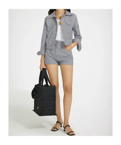 Patou Mini Shorts In Striped Cotton Denim