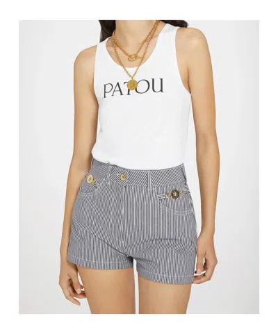 Patou Mini Shorts In Striped Cotton Denim