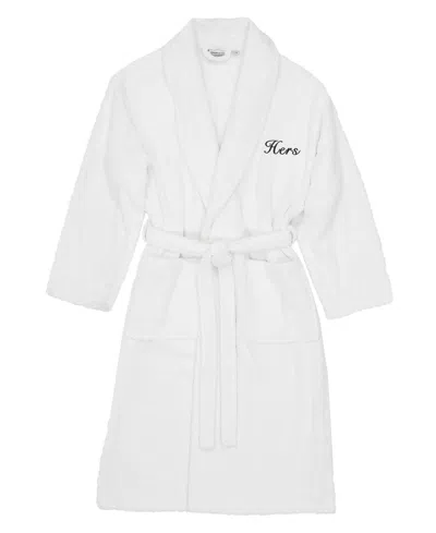 Linum Home Script Font Turkish Cotton Embroidered Hers Terry Bathrobe In White