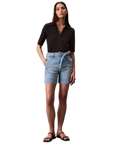 Calvin Klein Jeans Est.1978 Women's High Rise Tie Waist Denim Shorts
