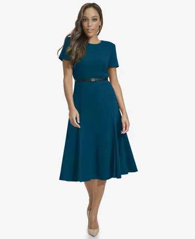 Calvin Klein Women's Short-sleeve Belted Fit & Flare Dress