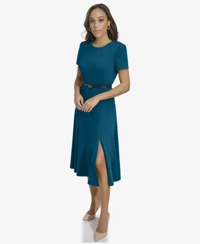 Calvin Klein Women's Short-sleeve Belted Fit & Flare Dress