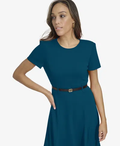 Calvin Klein Women's Short-sleeve Belted Fit & Flare Dress
