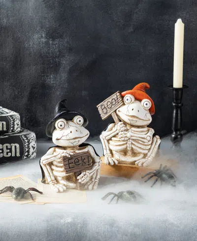Glitzhome Halloween Resin Skeleton Frogs Table Decor, Set Of 2