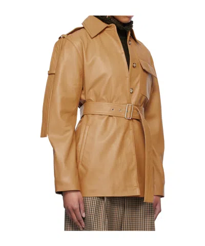 Victoria Beckham Tan Belted Boxy Leather Jacket In Brown