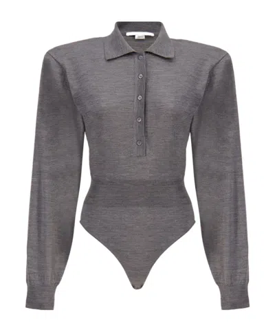 Stella Mccartney Womens Grey Fine-knit Polo-collar Wool Knitted Body In Gray