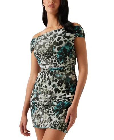 Guess Women's Verdiana Printed Off-the-shoulder Bodycon Mini Dress In Animal Print