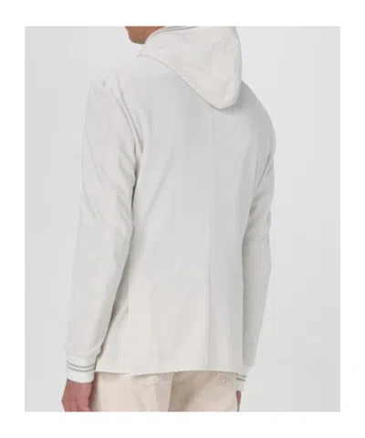 Eleventy Hooded Blazer With Front Pockets And Ribbed Sleeves In White