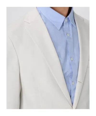 Eleventy Hooded Blazer With Front Pockets And Ribbed Sleeves In White