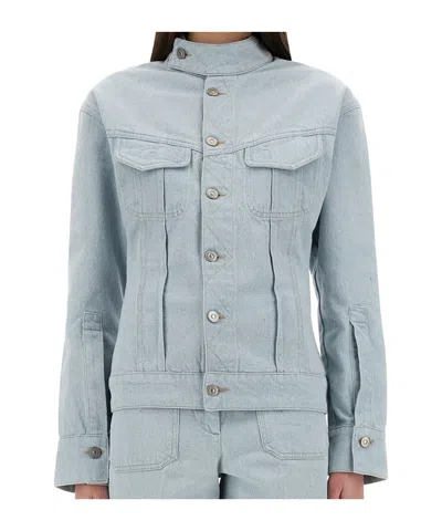 Victoria Beckham Sculptural Buttoned Denim Jacket In Blue