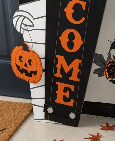 Glitzhome Halloween Wood Mummy And Welcome Coffin Porch Decor, Set Of 2