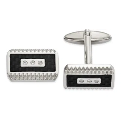Diamond2deal Stainless Steel Polished And Textured Black Carbon Fiber Inlay Cubic Zirconia Cufflinks