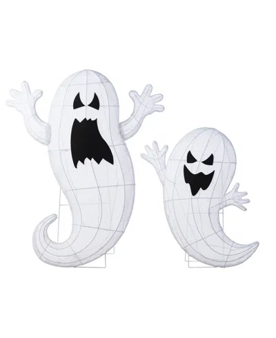 Glitzhome Lighted Halloween Ghosts Family Outdoor Decor With Warm White Led Lights, Set Of 2