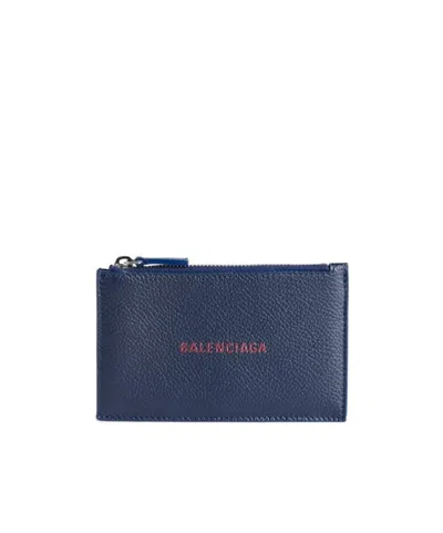 Balenciaga Men's Cash Long Coin And Card Holder Large  In Navy/burgundy