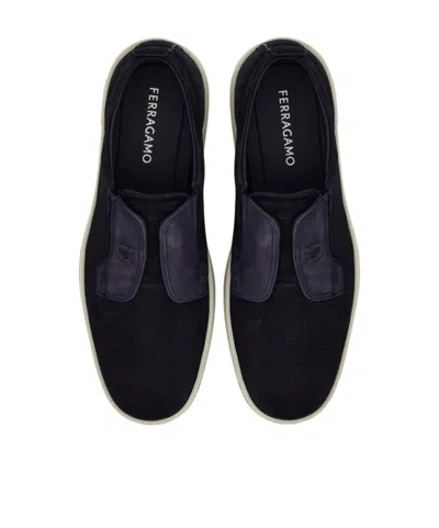 Ferragamo Navy Blue Laceless Sneakers In Blue