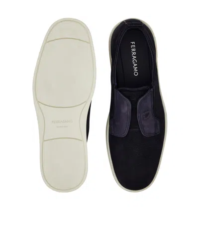 Ferragamo Navy Blue Laceless Sneakers In Blue