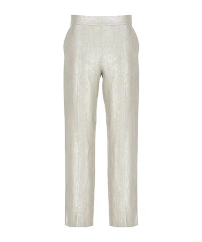 Antonelli Wide Leg Gold Linen Pants With Side Zip In White