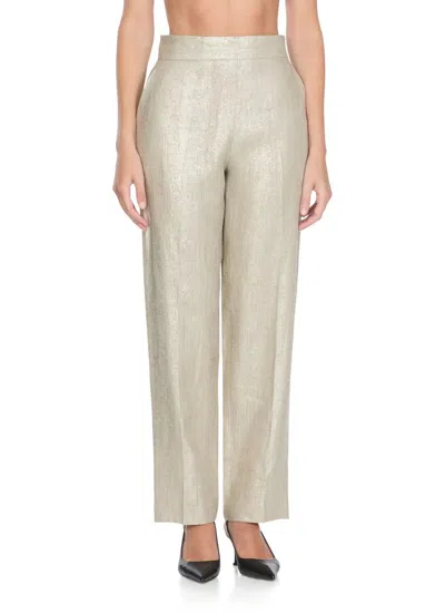 Antonelli Wide Leg Gold Linen Pants With Side Zip In White