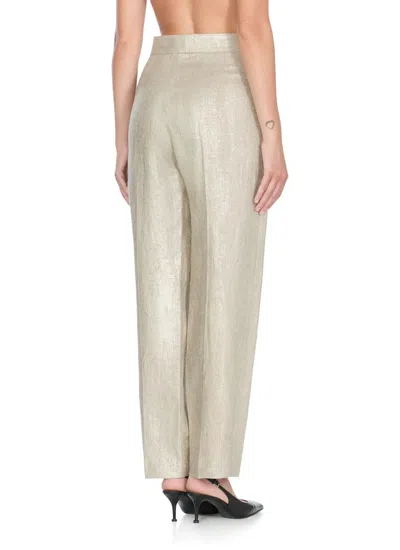Antonelli Wide Leg Gold Linen Pants With Side Zip In White