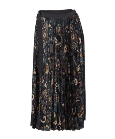 Sacai Womens Navy Floral Pleated Woven Midi Skirt In Black