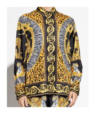 Versace Animal Print Shirt With Gold Accents In Multi