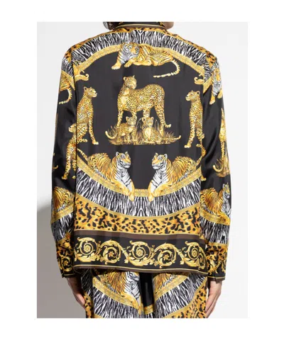 Versace Animal Print Shirt With Gold Accents In Multi
