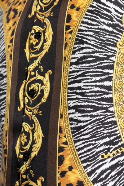 Versace Animal Print Shirt With Gold Accents In Multi