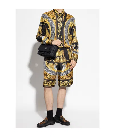 Versace Animal Print Shirt With Gold Accents In Multi
