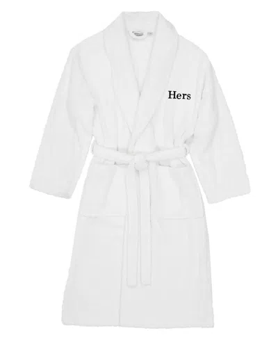 Linum Home Bookman Font Turkish Cotton Embroidered Hers Terry Bathrobe In White