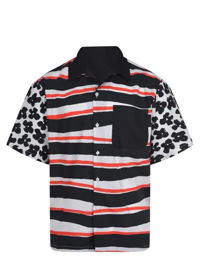 Msgm Mixed-print Poplin Shirt In Black