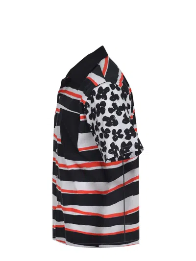 Msgm Mixed-print Poplin Shirt In Black