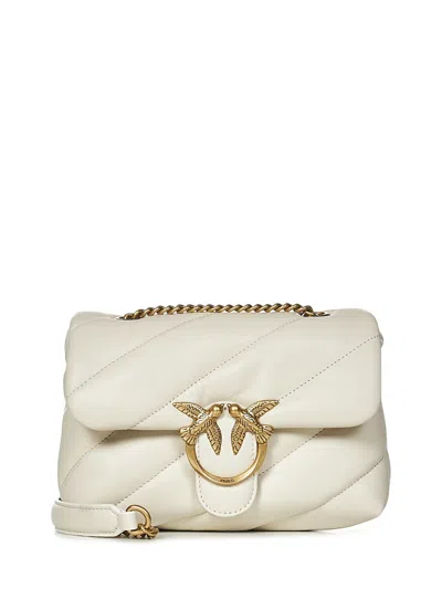 Pinko Golden Chain Strap White Shoulder Bag In White