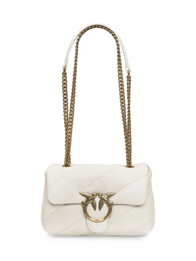 Pinko Golden Chain Strap White Shoulder Bag In White