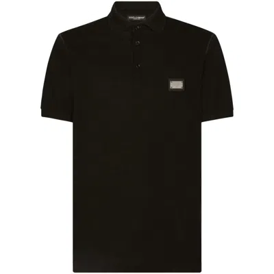 Dolce & Gabbana Dark Gray Logo Plaque Cotton Men Polo Shirt T-shirt In Black