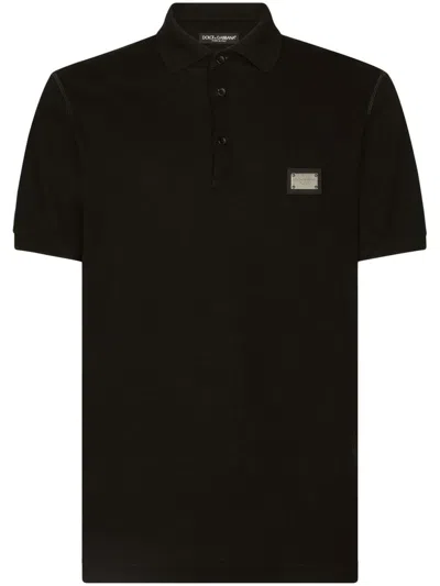 Dolce & Gabbana Dark Gray Logo Plaque Cotton Men Polo Shirt T-shirt In Black