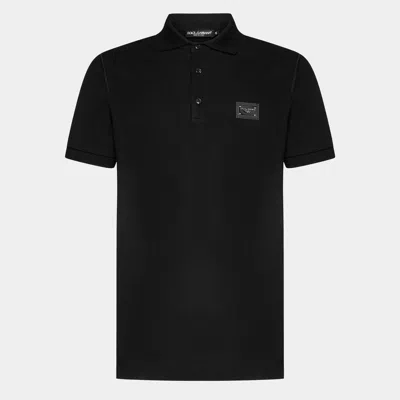 Dolce & Gabbana Dark Gray Logo Plaque Cotton Men Polo Shirt T-shirt In Black