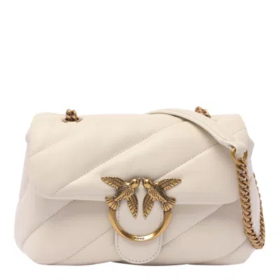 Pinko Golden Chain Strap White Shoulder Bag In White