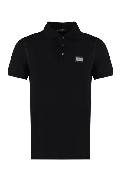 Dolce & Gabbana Dark Gray Logo Plaque Cotton Men Polo Shirt T-shirt In Black