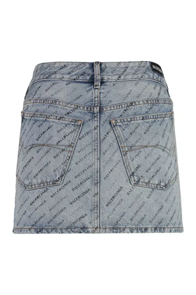 Balenciaga Women Miniskirt With Logo In Blue